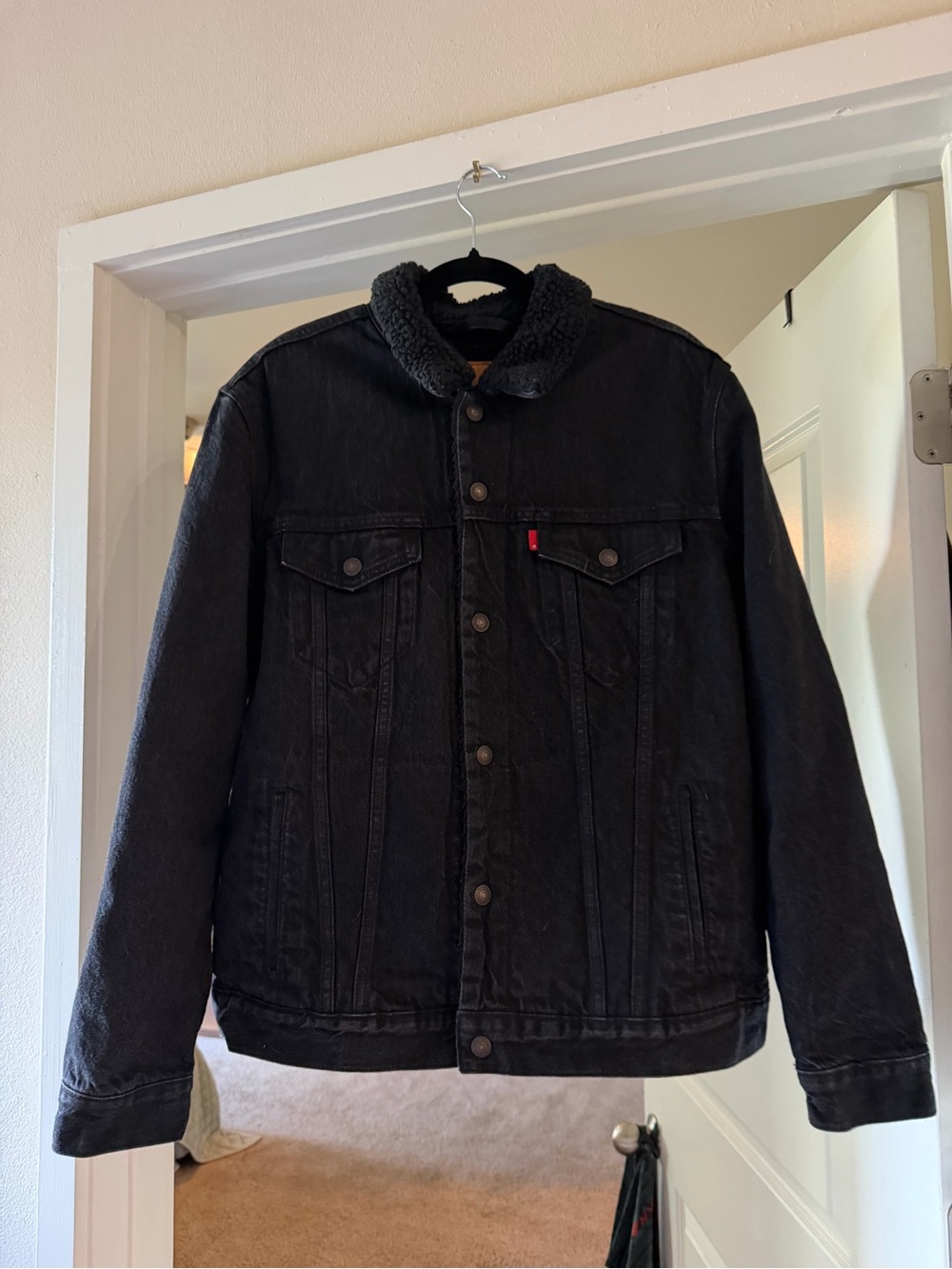 Levi's Black Sherpa Collar Denim Trucker Jacket